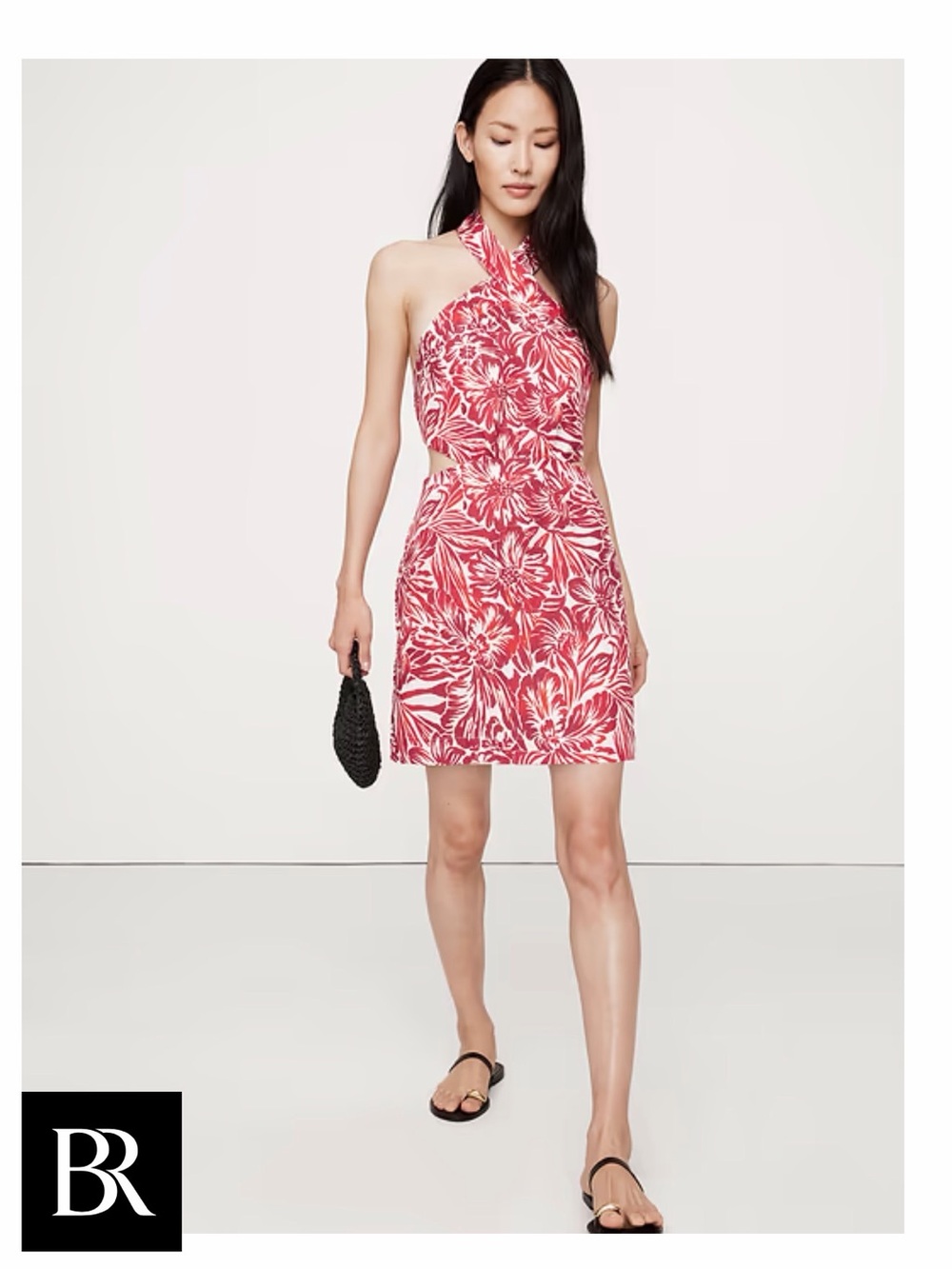 Banana Republic Pink and White Tropical Halter Mini Dress
